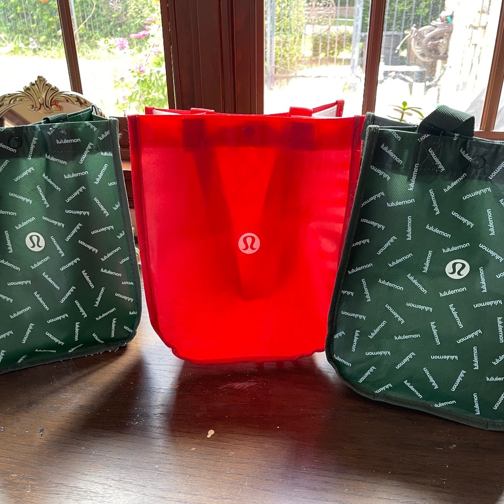 Lululemon RARE Color Small Tote lot of Three Green and Red